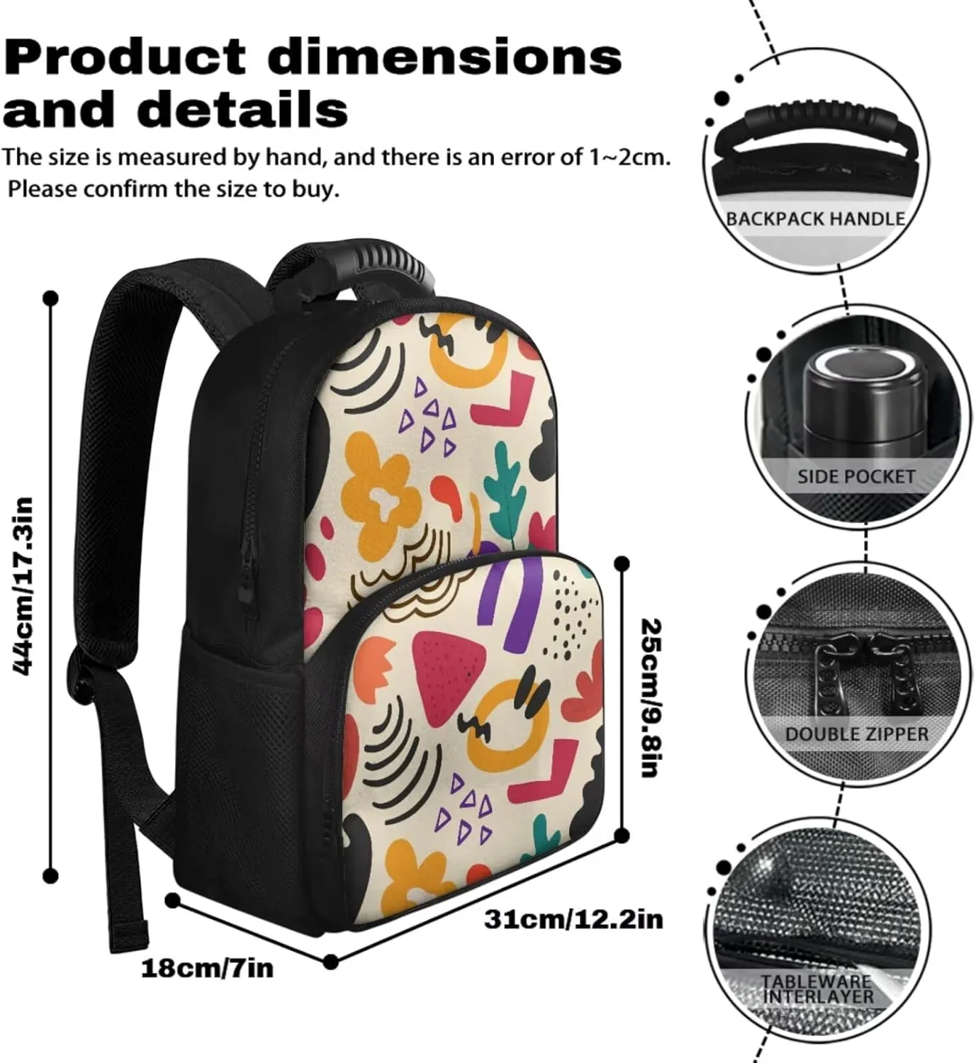 15.6 Inch School Bag Floral Print Pen Pouch & Kids School Bag 2 Piece Set, Multi-Functional Insulation and Cold Storage Compartments, for Travel Daycare & Travel