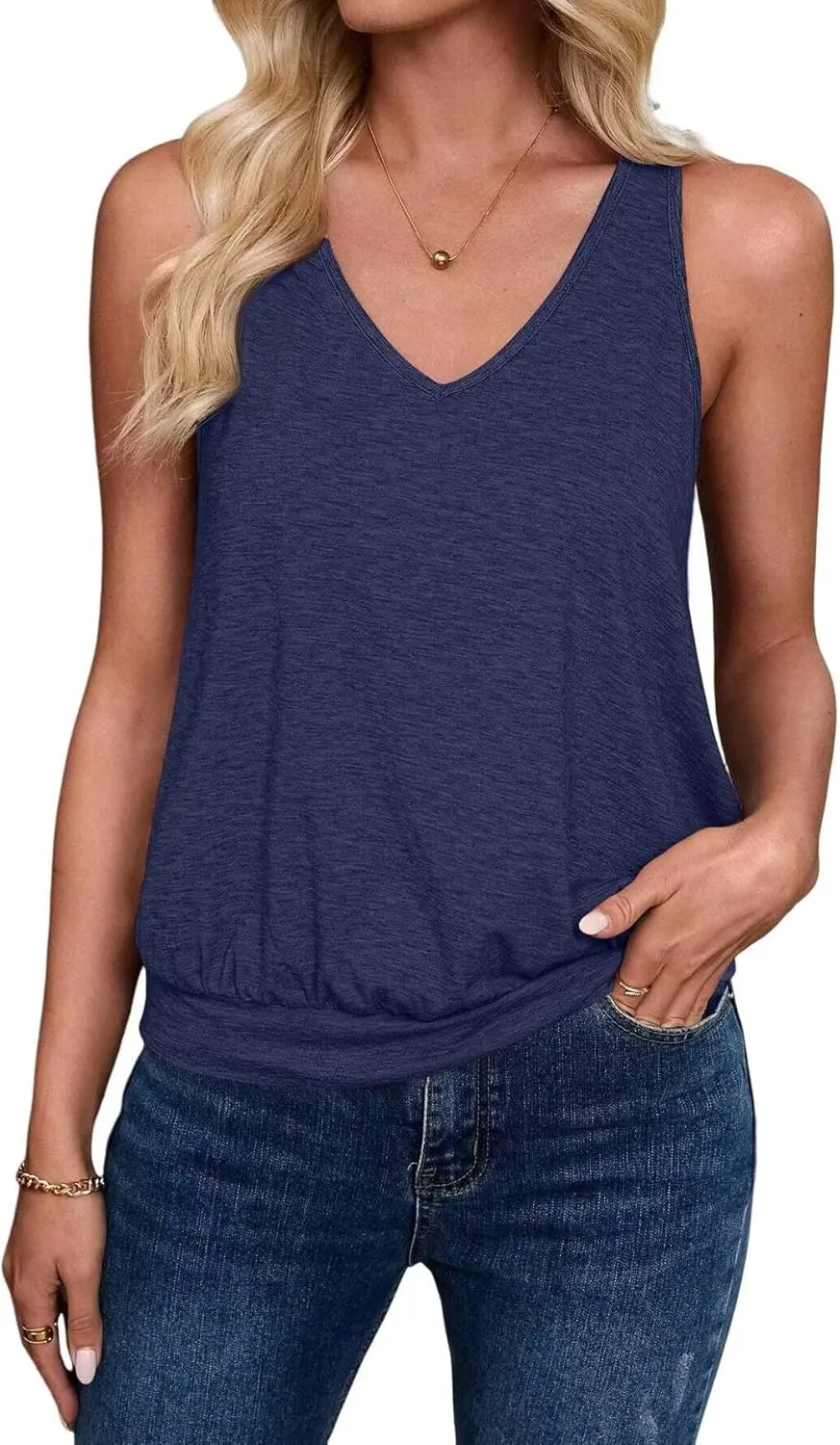 2025 Cute Womens Tank Tops Fashion Summer Clothes Casual Sleeveless V Neck Solid Color Loose Fit Basic Cami