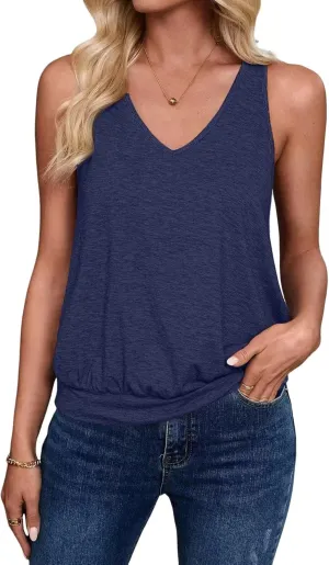 2025 Cute Womens Tank Tops Fashion Summer Clothes Casual Sleeveless V Neck Solid Color Loose Fit Basic Cami