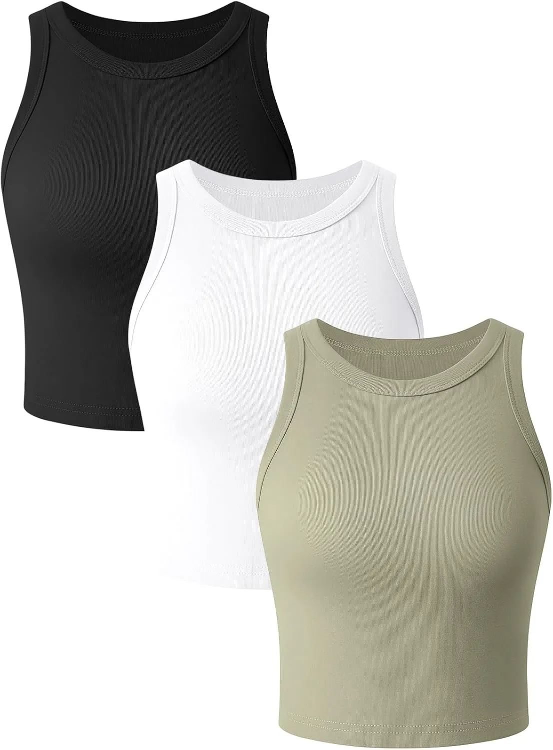 3 Pack Women Sleeveless High Neck Tank Tops Casual Basic Cotton Crop Tops Slim Fit Shirts for Women