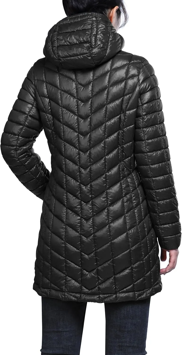 33,000ft Women's Long Puffer Jacket with Hood, Lightweight Warm Puffy Quilted Winter Coats