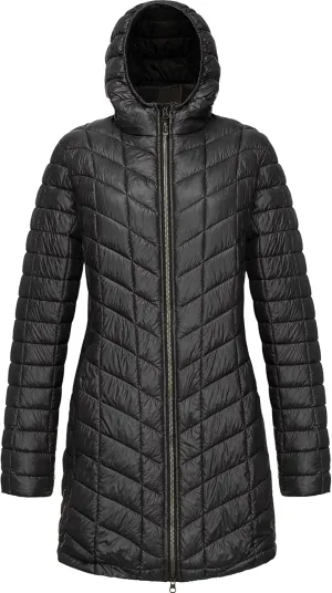 33,000ft Women's Long Puffer Jacket with Hood, Lightweight Warm Puffy Quilted Winter Coats