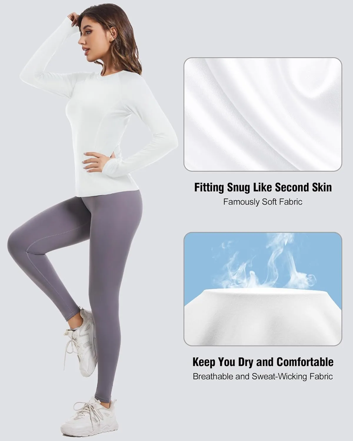 4 Pack Women's Compression Shirts Long Sleeve Athletic Workout Tops Sun Protection Cool Dry Undershirt for Yoga Gym