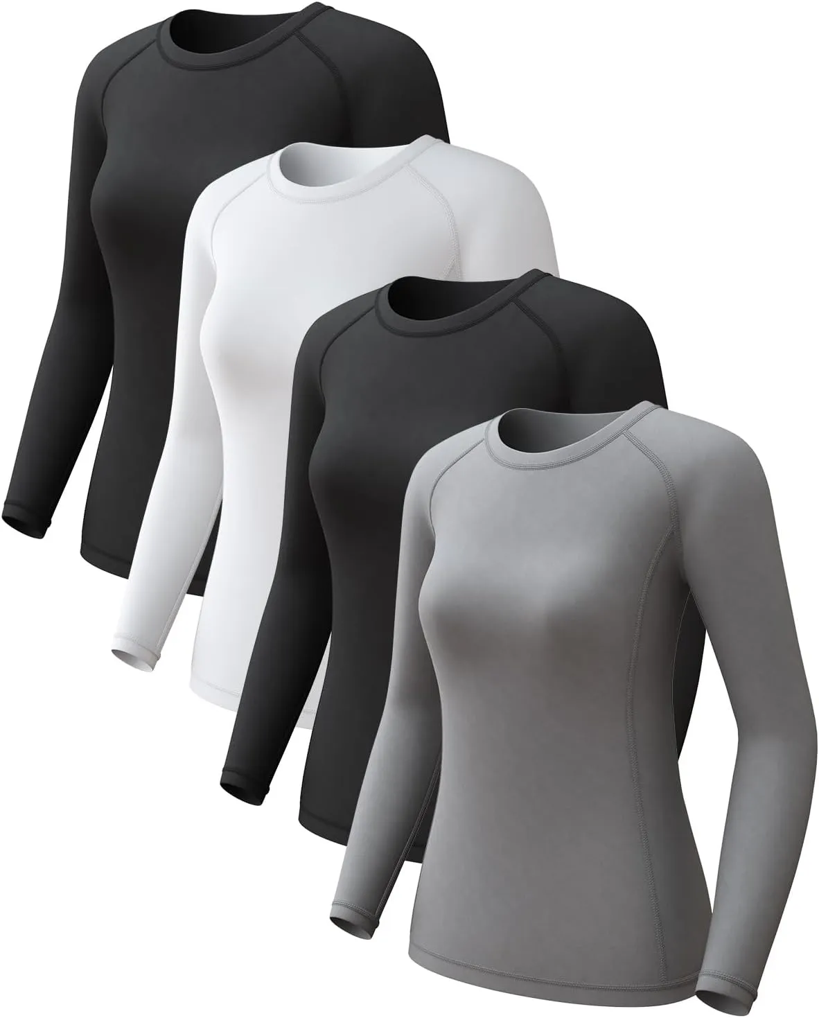4 Pack Women's Compression Shirts Long Sleeve Athletic Workout Tops Sun Protection Cool Dry Undershirt for Yoga Gym