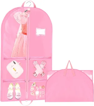 40" Kids Costume Garment Bag with Gusset, 4 Pockets Dance Costume Cover Bag, Waterproof Clothes Hanging Protector Cover, Foldable Travel Storage Cover Bag for Dance Sports Theatre Beauty Pageants