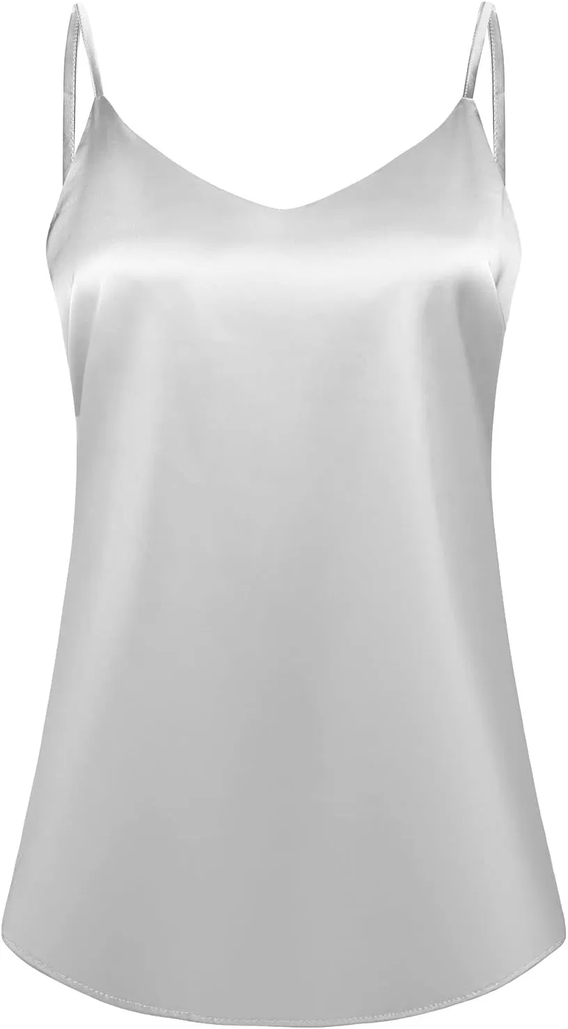 7th Element Womens Silk Satin Camisole Plus Size Tank Tops V Neck Casual Cami Sleeveless Blouses Summer Basic Tank Shirt
