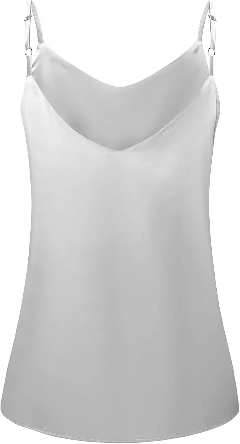 7th Element Womens Silk Satin Camisole Plus Size Tank Tops V Neck Casual Cami Sleeveless Blouses Summer Basic Tank Shirt