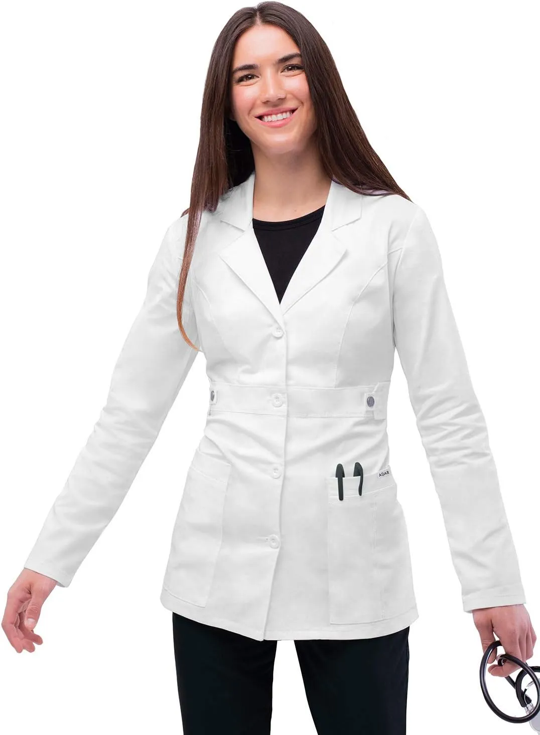 Adar Universal Stretch Lab Coat for Women - 28" Tab-Waist Lab Coat