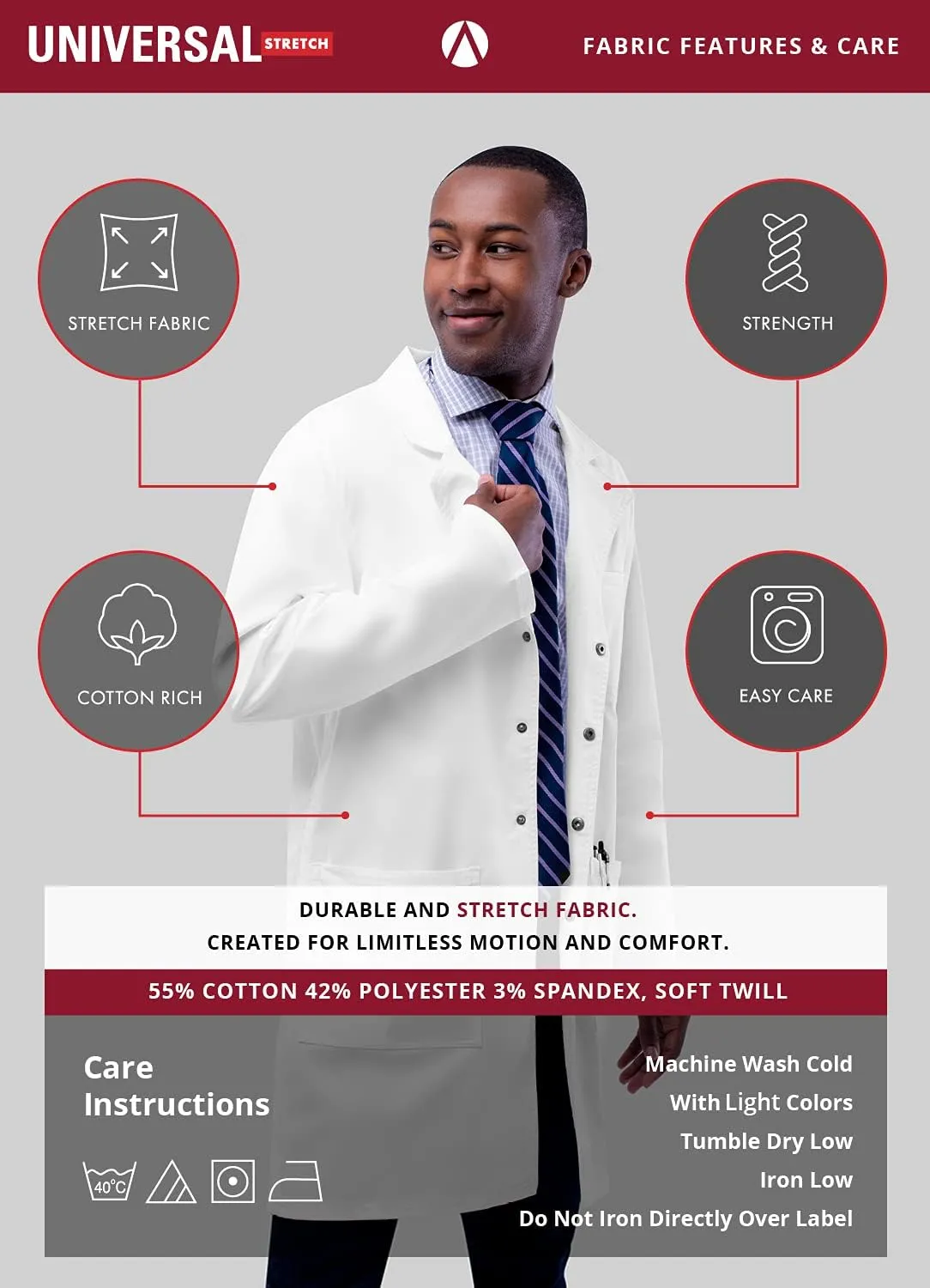 Adar Universal Stretch Lab Coat for Women - 28" Tab-Waist Lab Coat