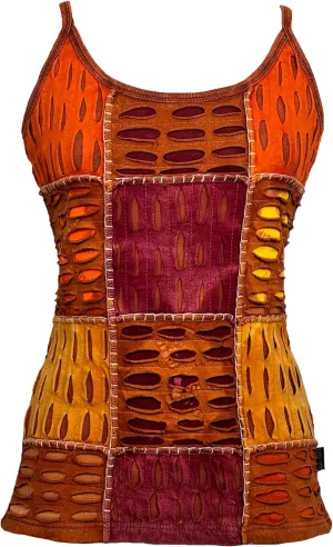 Agan Traders 2025 Summer Rib Knit Cotton Tank Tops for Women - Boho Gypsy Handcrafted Embroidery Patchwork Summer Tops