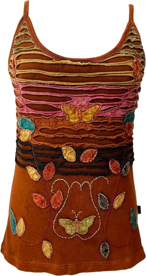 Agan Traders 2025 Summer Rib Knit Cotton Tank Tops for Women - Boho Gypsy Handcrafted Embroidery Patchwork Summer Tops
