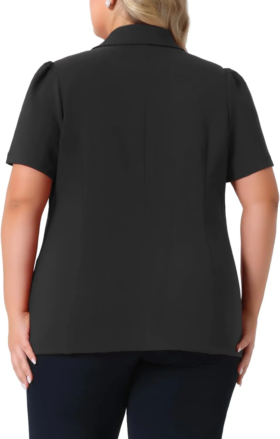 Agnes Orinda Plus Size Women Blazers Short Puff Sleeve Notched Lapel Single Breasted Office Blazer Jackets
