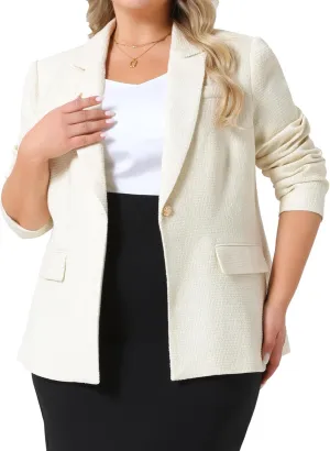 Agnes Orinda Plus Size Womens Tweed Blazers Casual Open Front Long Sleeve Work Office Suits Blazer Jackets