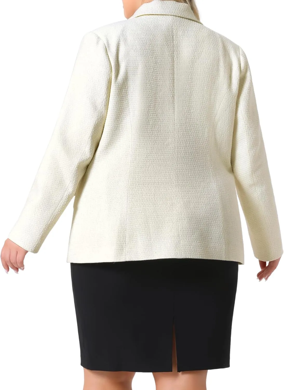 Agnes Orinda Plus Size Womens Tweed Blazers Casual Open Front Long Sleeve Work Office Suits Blazer Jackets