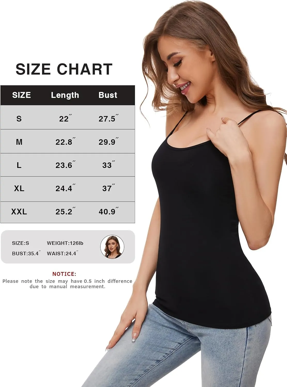 Air Curvey 3 Pcs Womens Camisole Tank Tops Basic Cotton Cami Undershirt Adustable Spaghetti Strap Camisoles