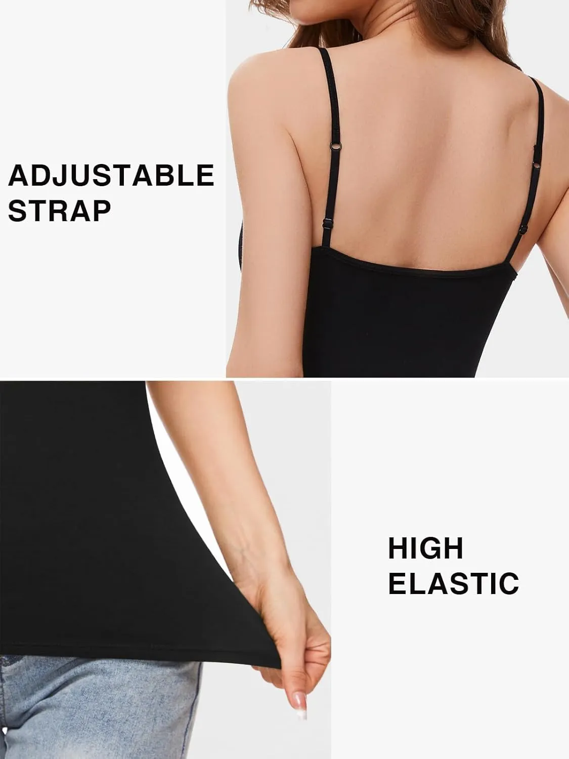 Air Curvey 3 Pcs Womens Camisole Tank Tops Basic Cotton Cami Undershirt Adustable Spaghetti Strap Camisoles