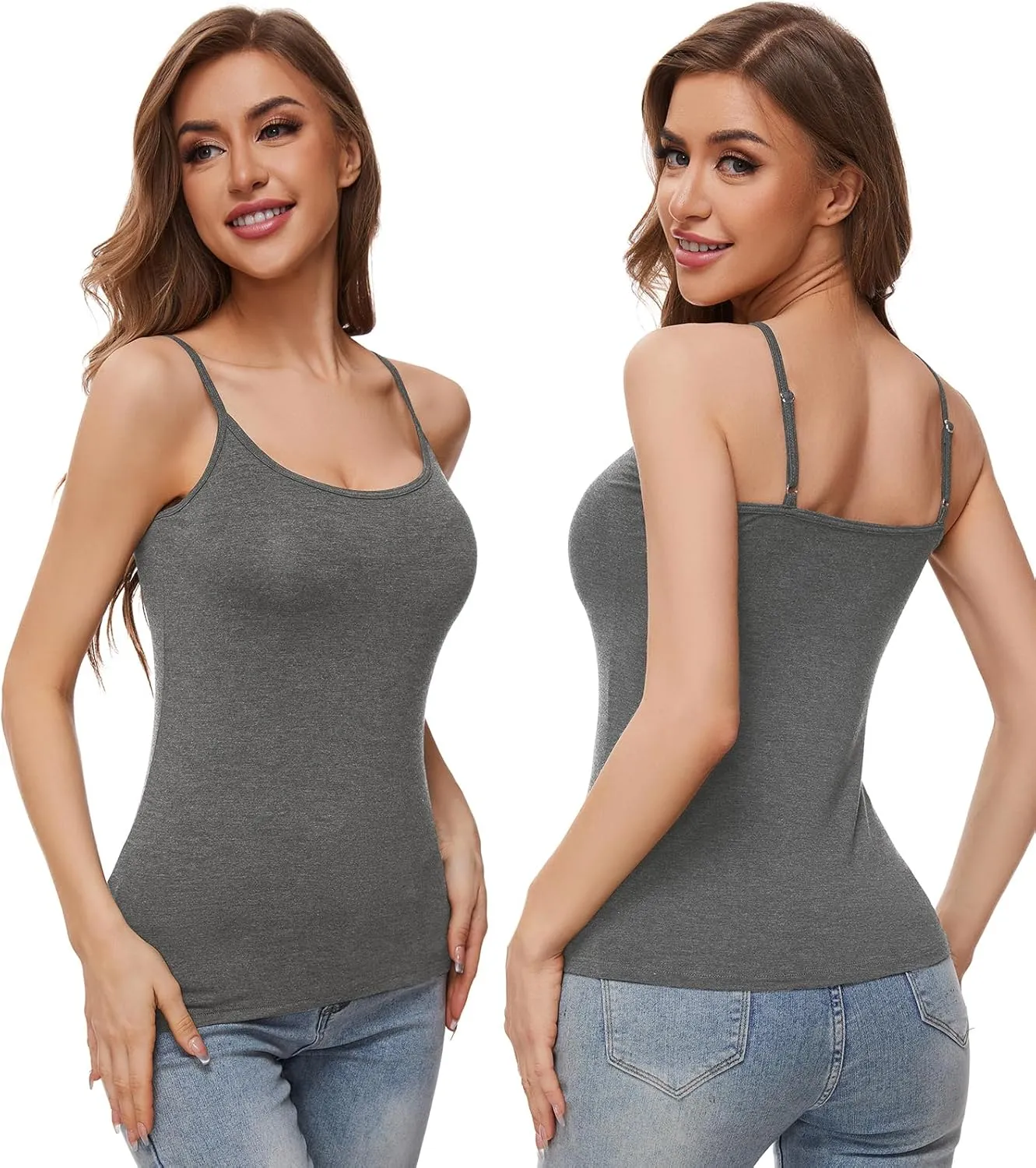 Air Curvey 3 Pcs Womens Camisole Tank Tops Basic Cotton Cami Undershirt Adustable Spaghetti Strap Camisoles