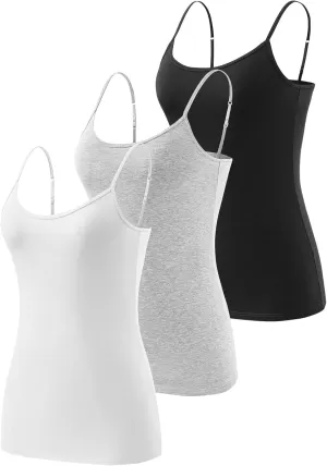 Air Curvey 3 Pcs Womens Camisole Tank Tops Basic Cotton Cami Undershirt Adustable Spaghetti Strap Camisoles