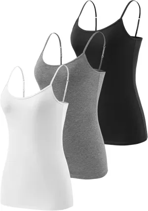 Air Curvey 3 Pcs Womens Camisole Tank Tops Basic Cotton Cami Undershirt Adustable Spaghetti Strap Camisoles