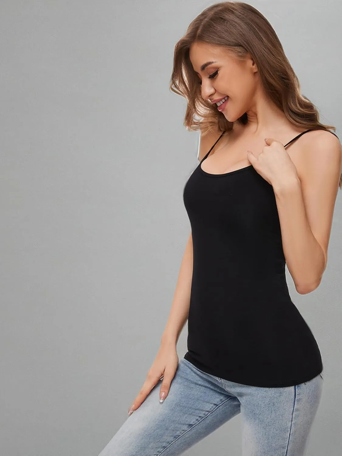 Air Curvey 3 Pcs Womens Camisole Tank Tops Basic Cotton Cami Undershirt Adustable Spaghetti Strap Camisoles