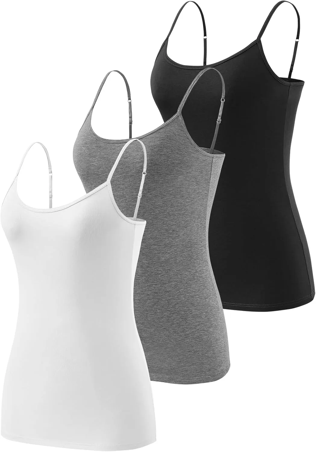 Air Curvey 3 Pcs Womens Camisole Tank Tops Basic Cotton Cami Undershirt Adustable Spaghetti Strap Camisoles