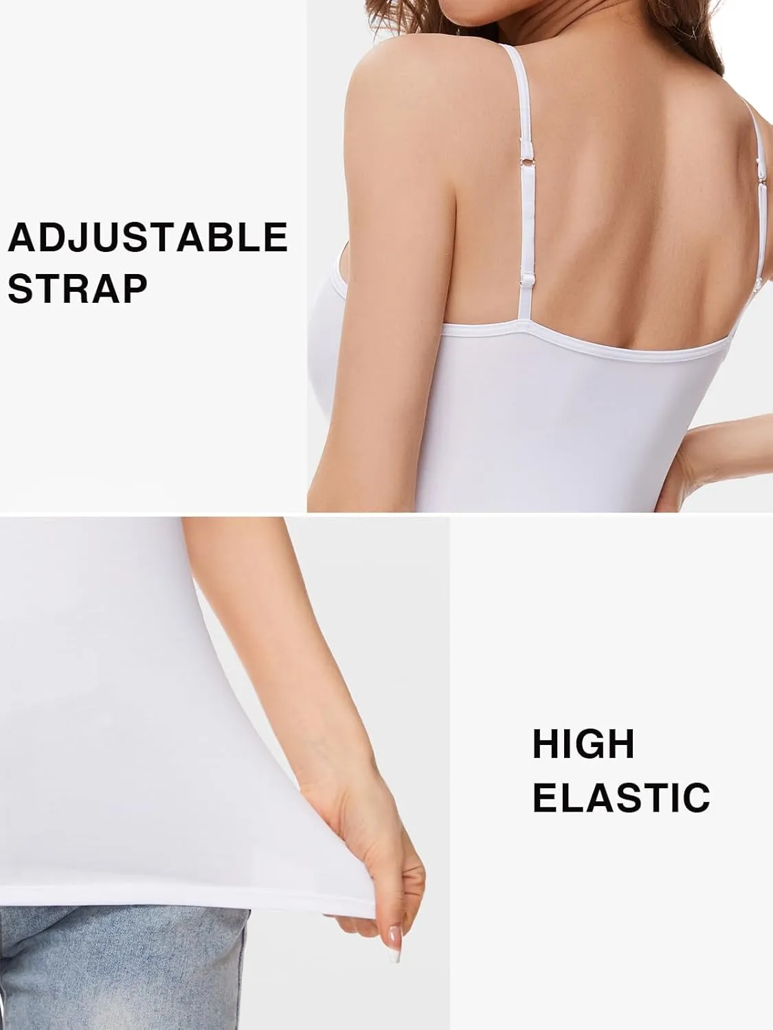 Air Curvey 3 Pcs Womens Camisole Tank Tops Basic Cotton Cami Undershirt Adustable Spaghetti Strap Camisoles
