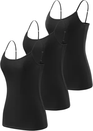 Air Curvey 3 Pcs Womens Camisole Tank Tops Basic Cotton Cami Undershirt Adustable Spaghetti Strap Camisoles