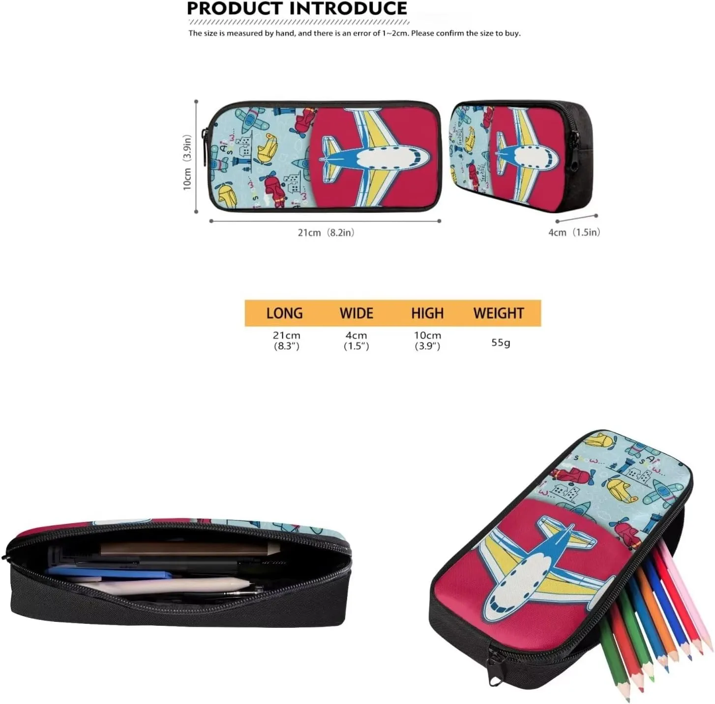 Airplane Print School Backapck Set for Girls 6-8 Backpack for School Multi-functional Rucksack Portable Lunch Bag Set with Small Pencil Case and Book Cover