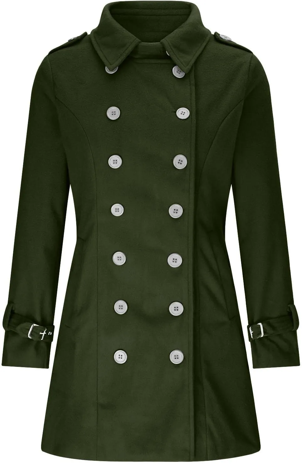 Akivide Women's Winter Warm Thicken Double Breasted Wool Blend Trench Peacoat 2024 Trendy Lapel Outerwear Coat with Pockets
