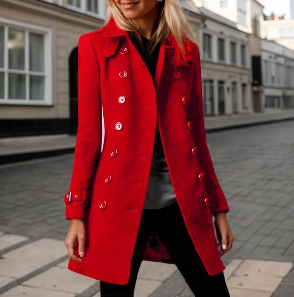 Akivide Women's Winter Warm Thicken Double Breasted Wool Blend Trench Peacoat 2024 Trendy Lapel Outerwear Coat with Pockets