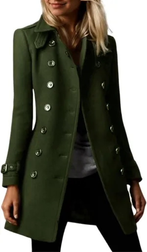 Akivide Women's Winter Warm Thicken Double Breasted Wool Blend Trench Peacoat 2024 Trendy Lapel Outerwear Coat with Pockets
