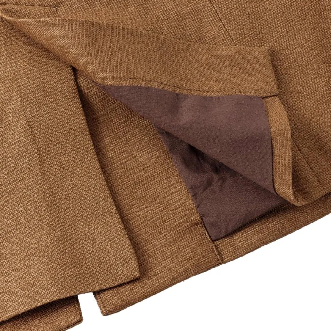 Amazhiyu Women's Linen Blend Round Neck Button Up Blazers Long Sleeve Coat Office