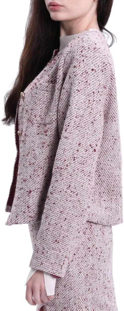 Amazhiyu Womens Wool Button-up Cropped Tweed Jacket Blazer Slim Fit with Pockets