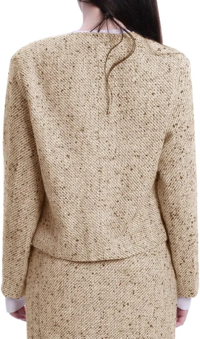 Amazhiyu Womens Wool Button-up Cropped Tweed Jacket Blazer Slim Fit with Pockets