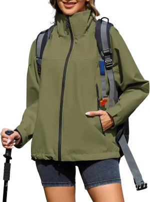 American Trends Rain Jacket Women Waterproof with Hood Travel Rain Coats Loose Fit Windbreaker Spring Jacket