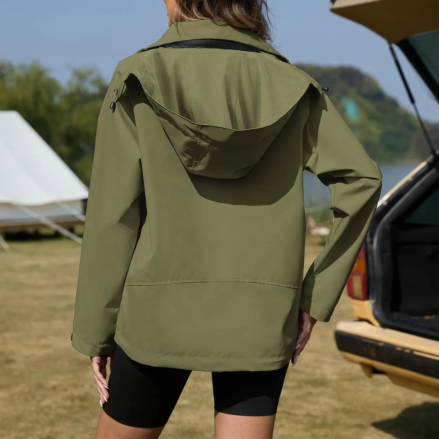 American Trends Rain Jacket Women Waterproof with Hood Travel Rain Coats Loose Fit Windbreaker Spring Jacket