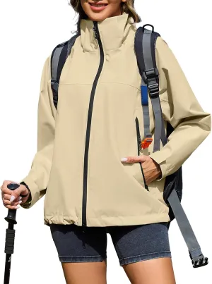 American Trends Rain Jacket Women Waterproof with Hood Travel Rain Coats Loose Fit Windbreaker Spring Jacket