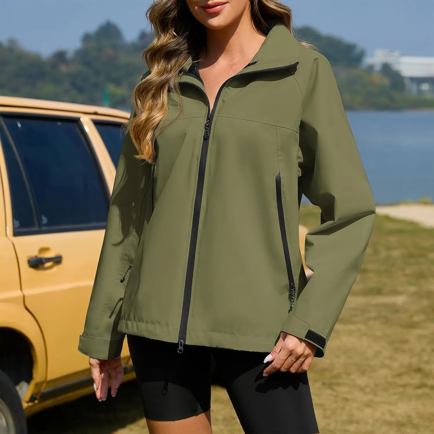 American Trends Rain Jacket Women Waterproof with Hood Travel Rain Coats Loose Fit Windbreaker Spring Jacket