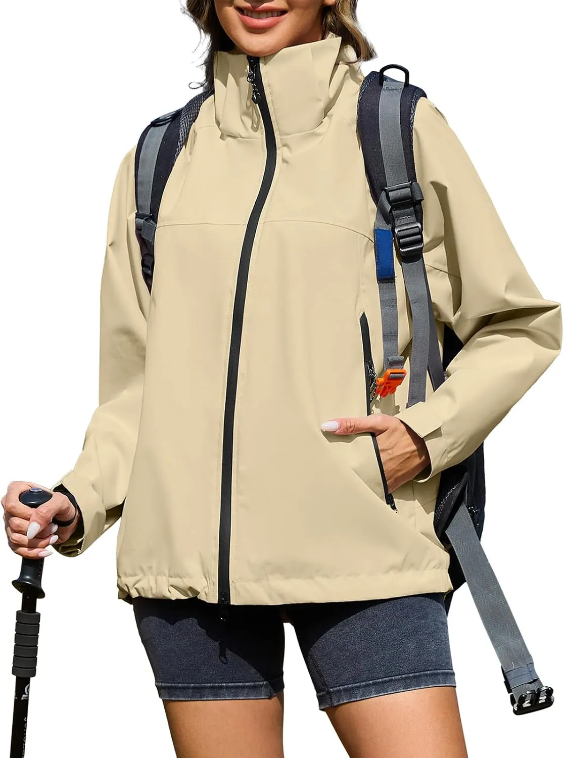 American Trends Rain Jacket Women Waterproof with Hood Travel Rain Coats Loose Fit Windbreaker Spring Jacket