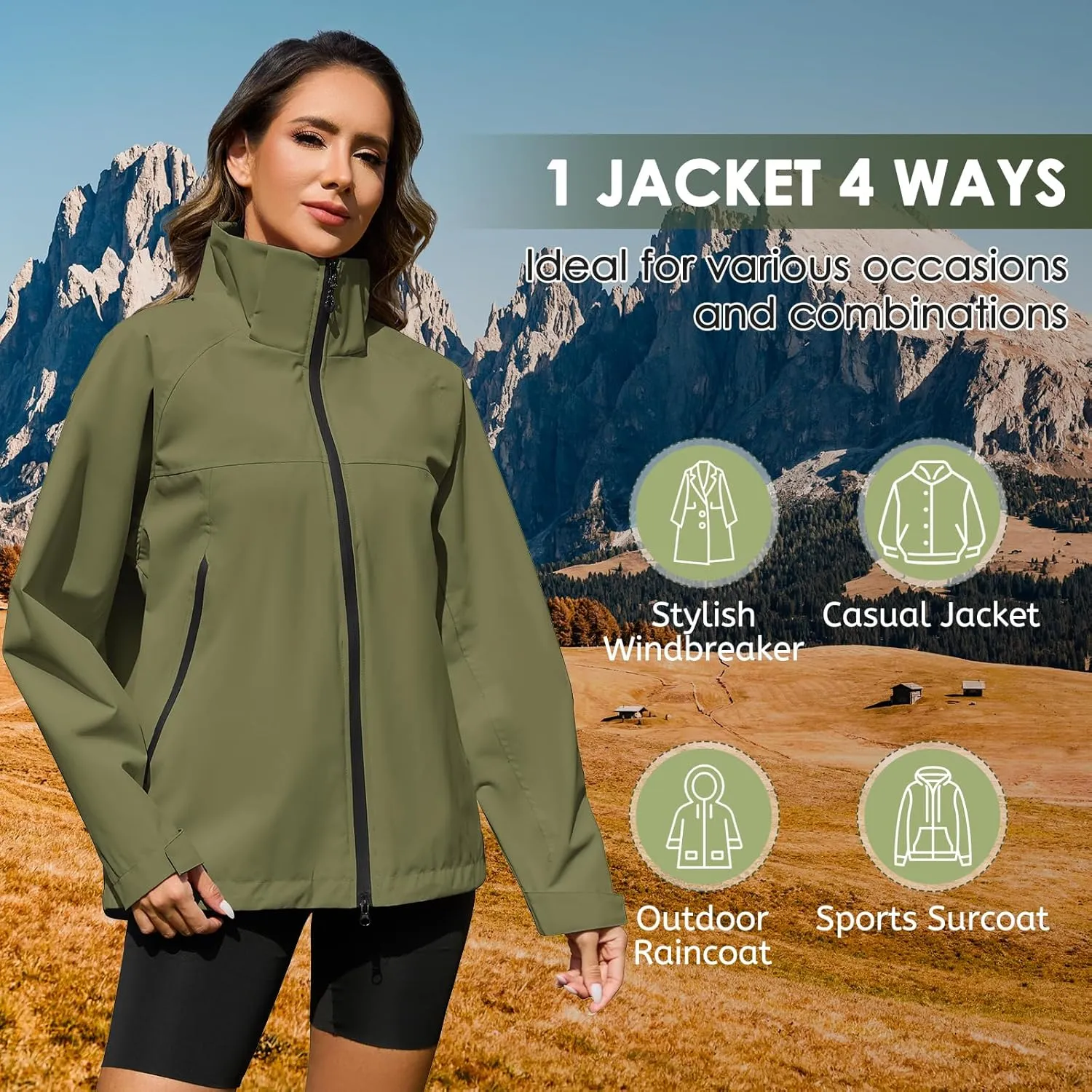 American Trends Rain Jacket Women Waterproof with Hood Travel Rain Coats Loose Fit Windbreaker Spring Jacket