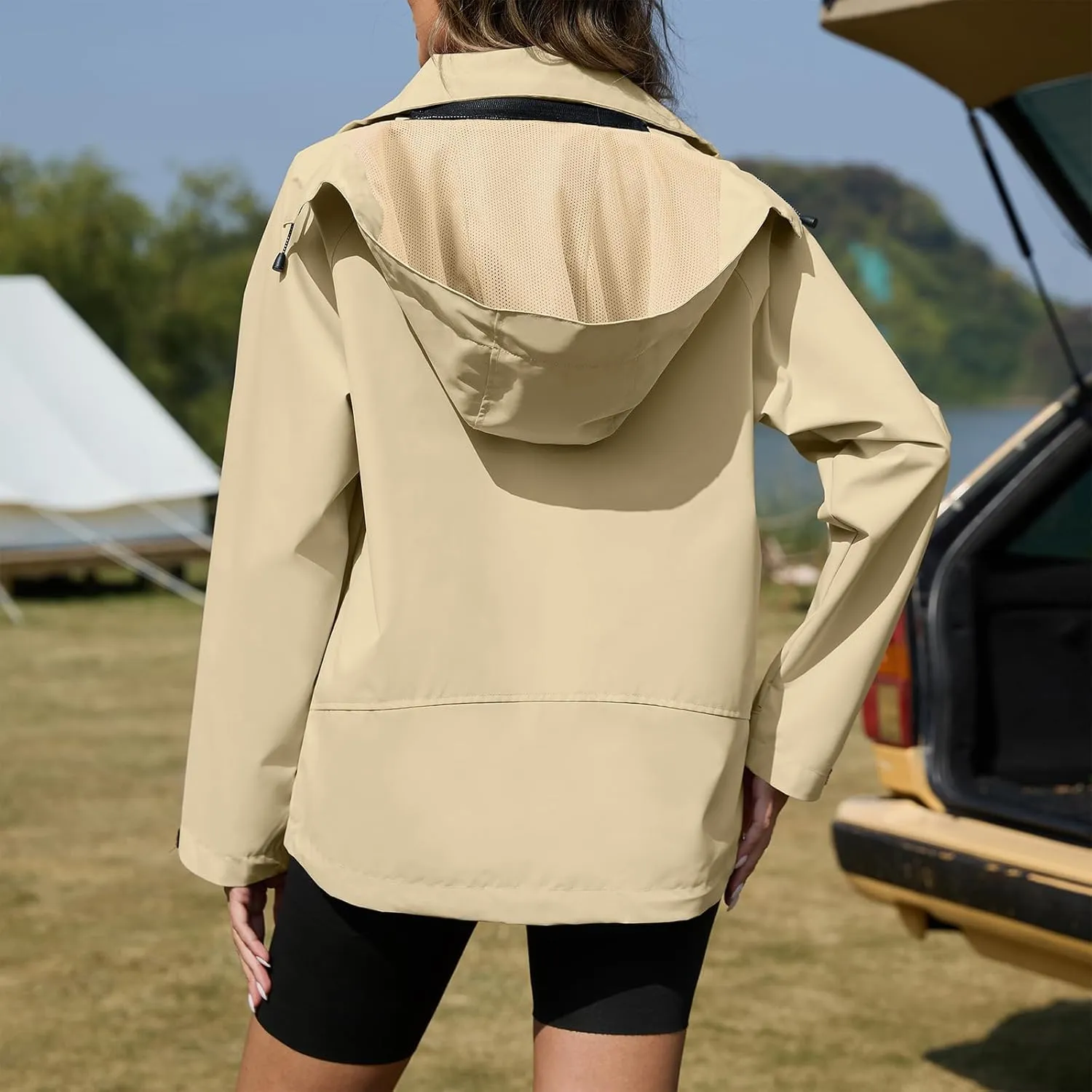 American Trends Rain Jacket Women Waterproof with Hood Travel Rain Coats Loose Fit Windbreaker Spring Jacket