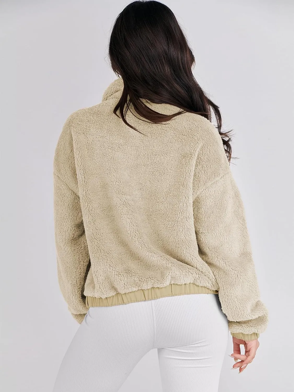 ANRABESS Womens Fleece Jacket Casual Long Sleeve Cropped Sherpa Button Down Fuzzy Warm Coats Fall Outwear With Pockets