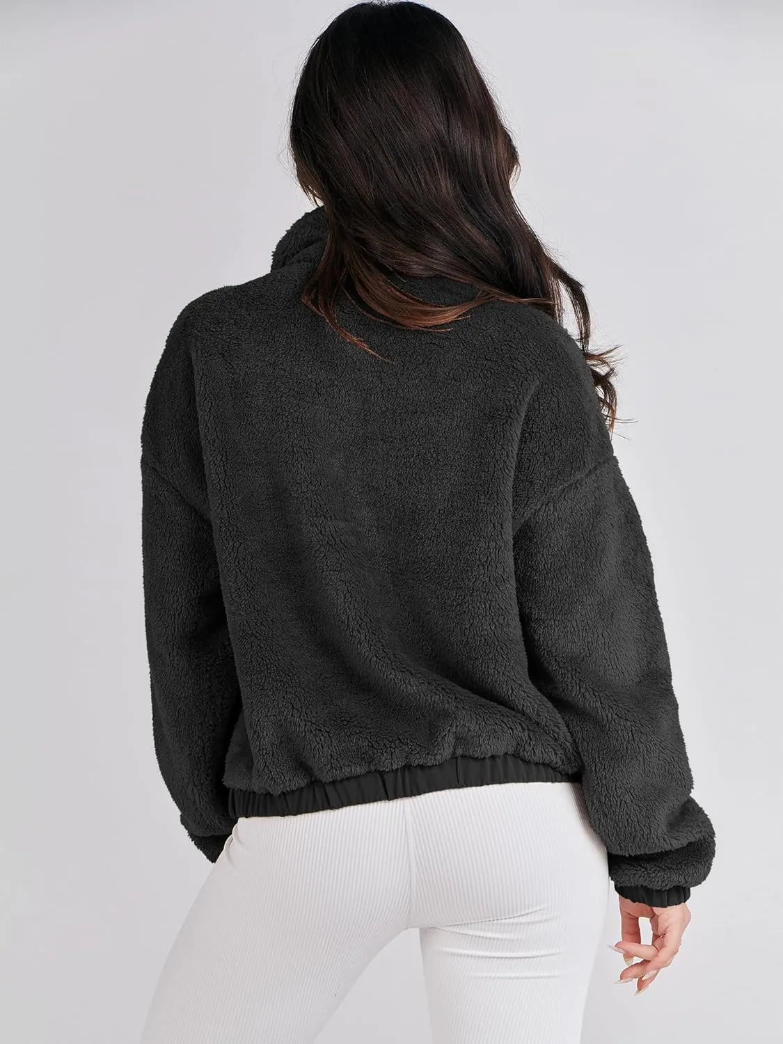 ANRABESS Womens Fleece Jacket Casual Long Sleeve Cropped Sherpa Button Down Fuzzy Warm Coats Fall Outwear With Pockets