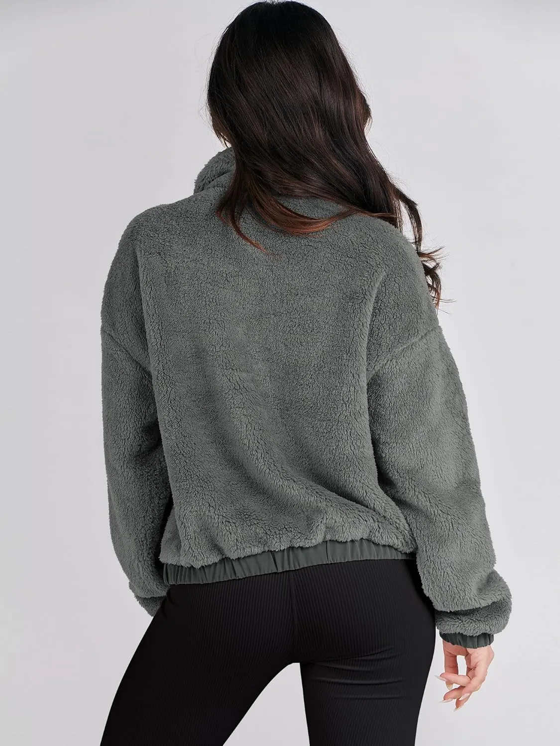ANRABESS Womens Fleece Jacket Casual Long Sleeve Cropped Sherpa Button Down Fuzzy Warm Coats Fall Outwear With Pockets