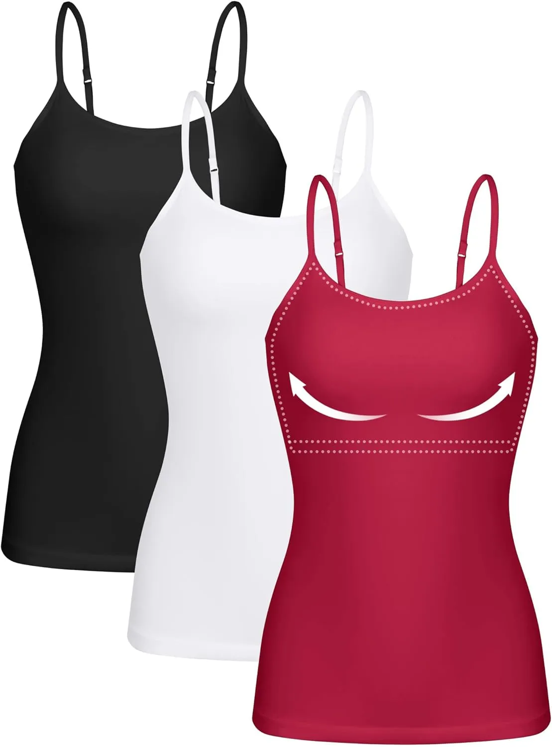 ATTRACO Women 3 Pack Cotton Camisoles wtih Shelf Bra Adjustable Spaghetti Strap Tank Tops