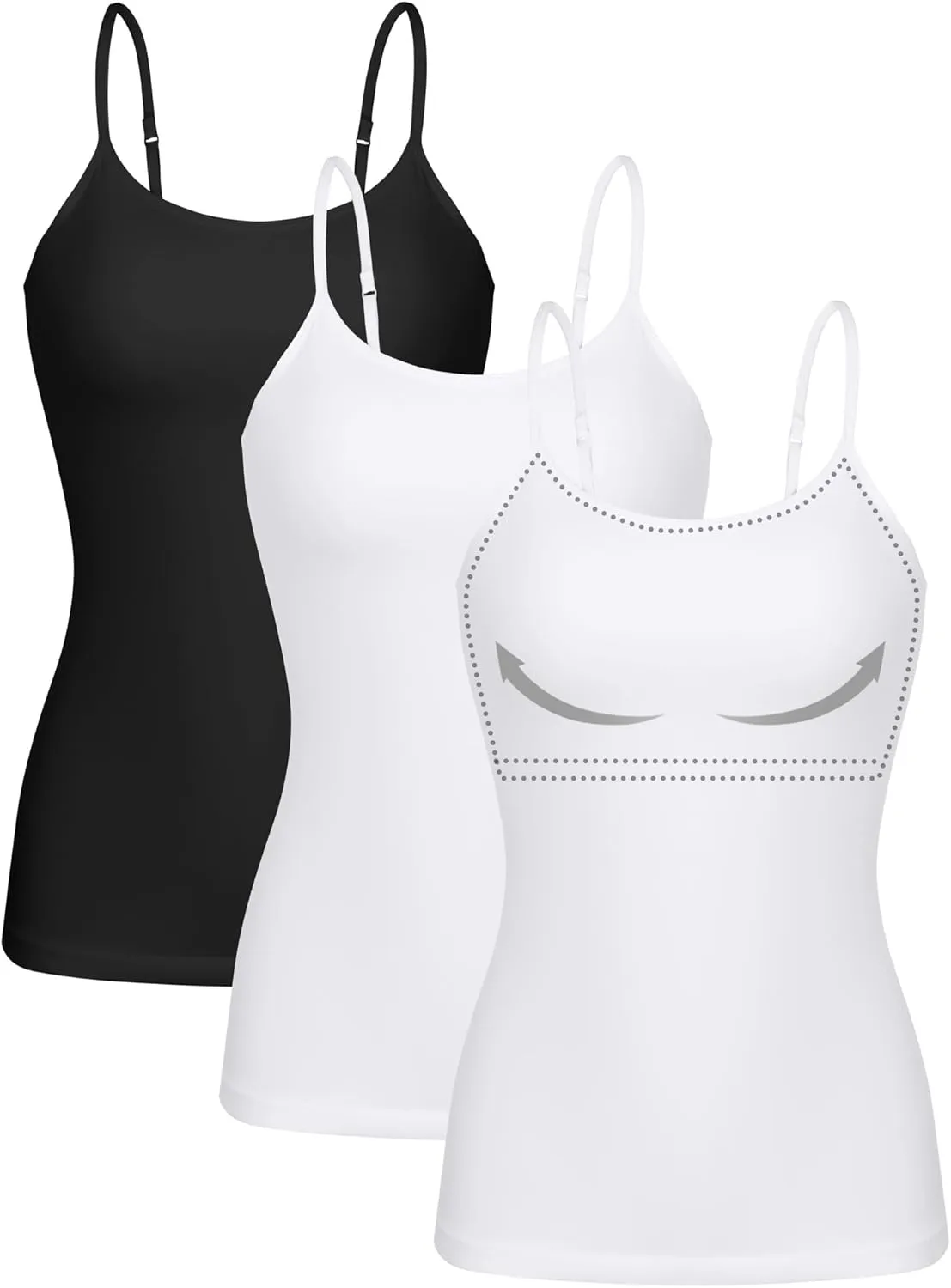ATTRACO Women 3 Pack Cotton Camisoles wtih Shelf Bra Adjustable Spaghetti Strap Tank Tops