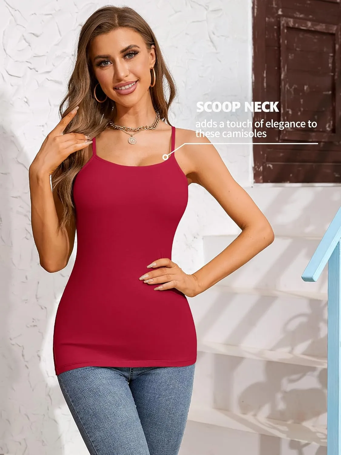 ATTRACO Women 3 Pack Cotton Camisoles wtih Shelf Bra Adjustable Spaghetti Strap Tank Tops