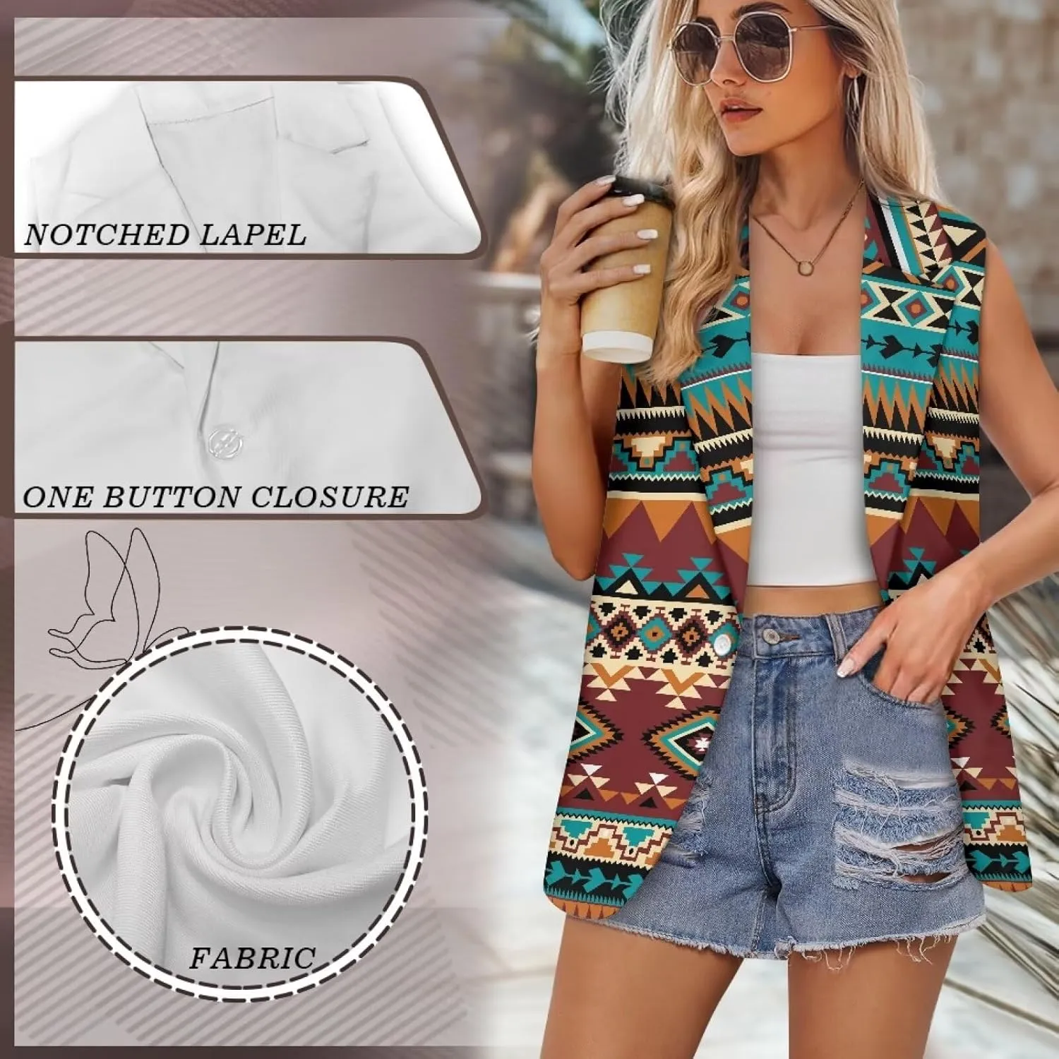 Aztec Vest Women,Western Vest For Women,Women Suit Vest,Sleeveless Blazers,S-5XL