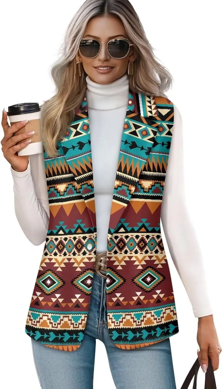 Aztec Vest Women,Western Vest For Women,Women Suit Vest,Sleeveless Blazers,S-5XL
