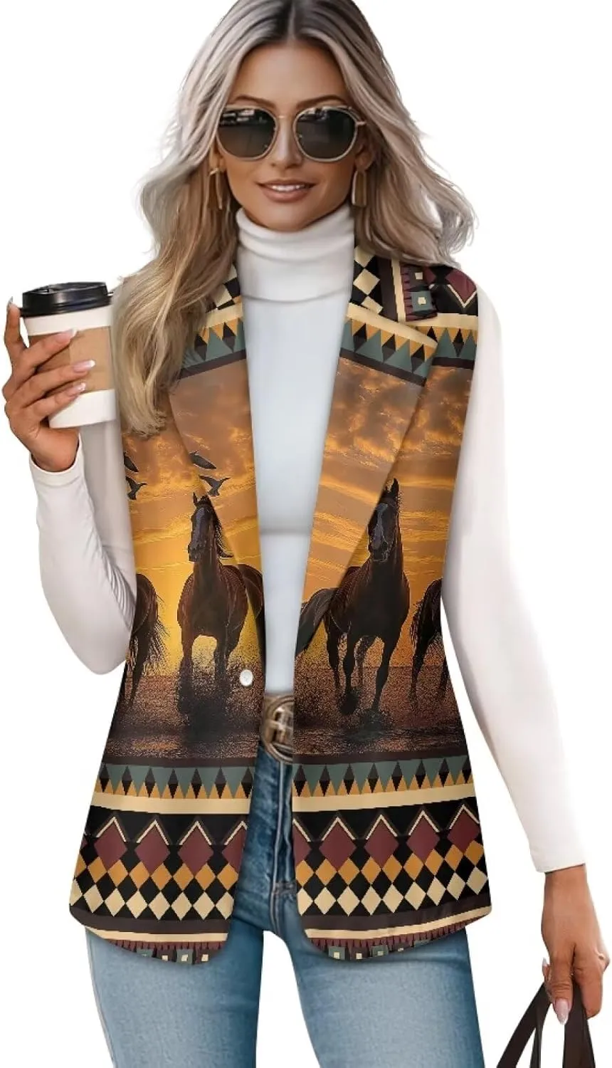 Aztec Vest Women,Western Vest For Women,Women Suit Vest,Sleeveless Blazers,S-5XL